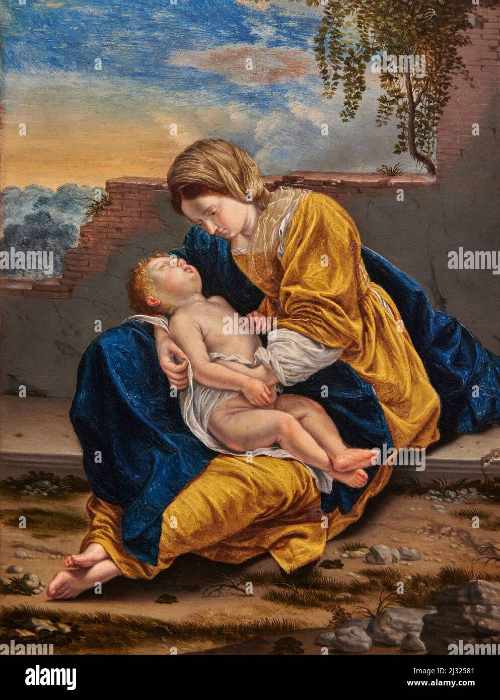 Madonna mit Kind und Landschaft - Öl auf Kupfer - Orazio Gentileschi - 1624 - Genua, Italien, Museum der Strada Nuova im Palazzo Rosso Stockfoto