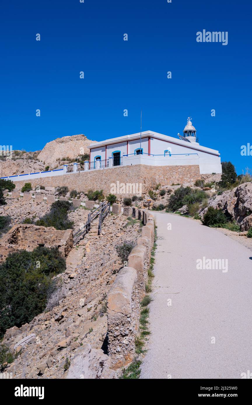 Die Albir Lighthouse Route, ein Spaziergang mit Blick auf den Naturpark Serra Gelada, Alicante Stockfoto