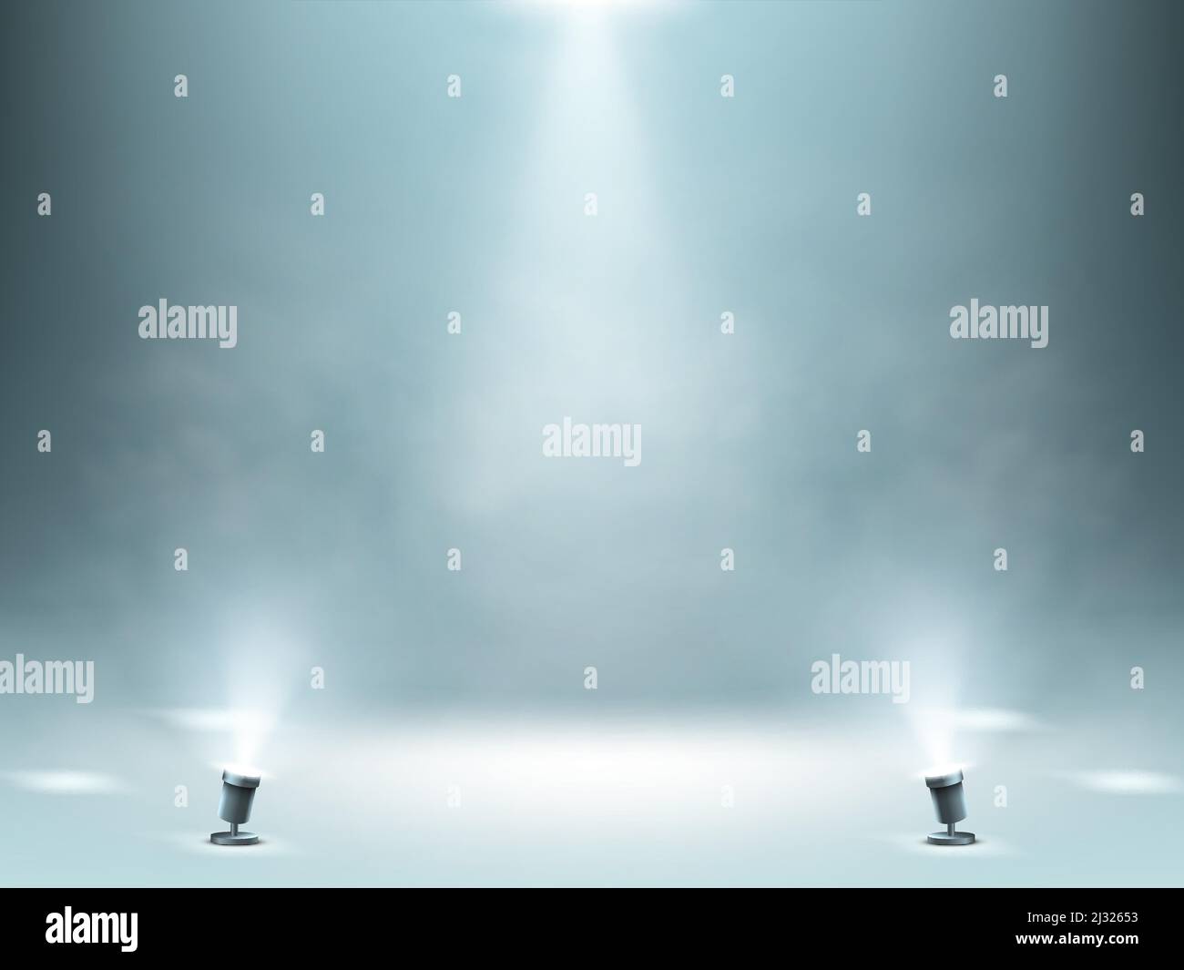 Bühne beleuchtet von Scheinwerfern mit Raucheffekt, leerer Bühnenraum für Preisverleihung, Produktpräsentation oder Modenschau Performance, Studio thea Stock Vektor