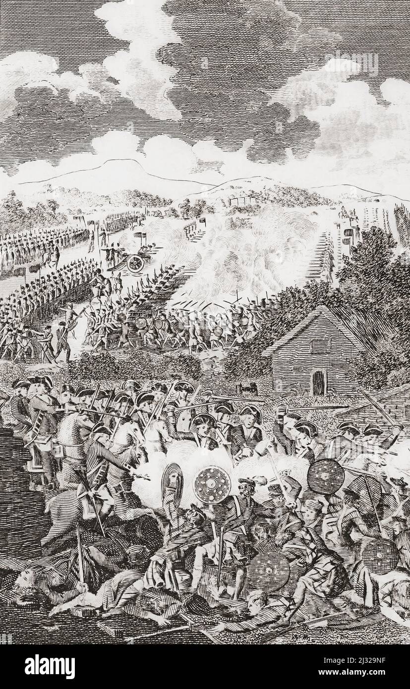 Die Schlacht von Culloden, 16. April 1746, die letzte Konfrontation des Jakobitenaufstiegs von 1745. Nach einem Stich aus der Neuen, unparteiischen und vollständigen Geschichte Englands von Edward Barnard, veröffentlicht in London 1783. Stockfoto