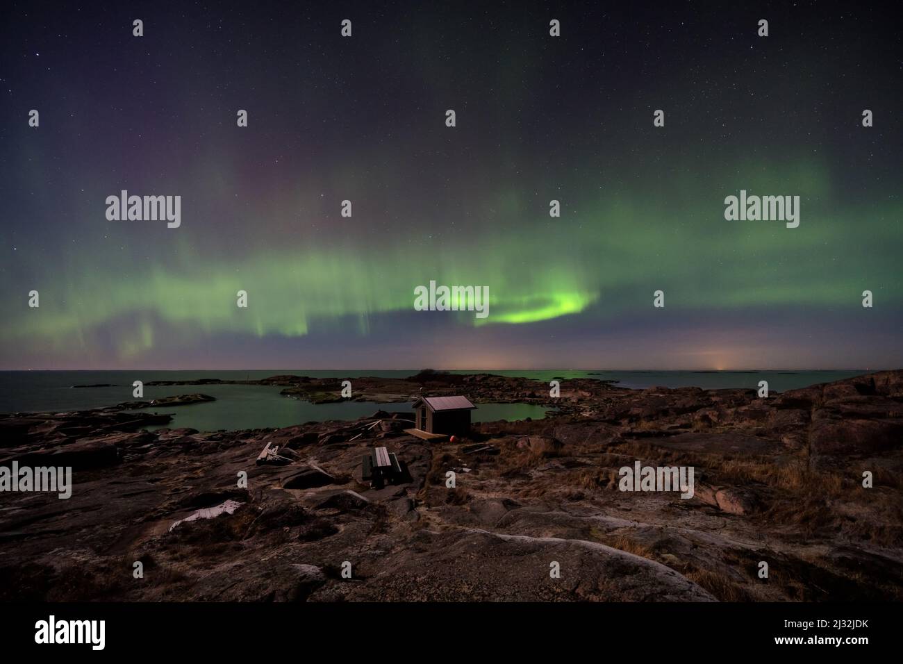 Nordlichter von der Insel Morgonlandet, Kemiönsaari, Südfinnland Stockfoto