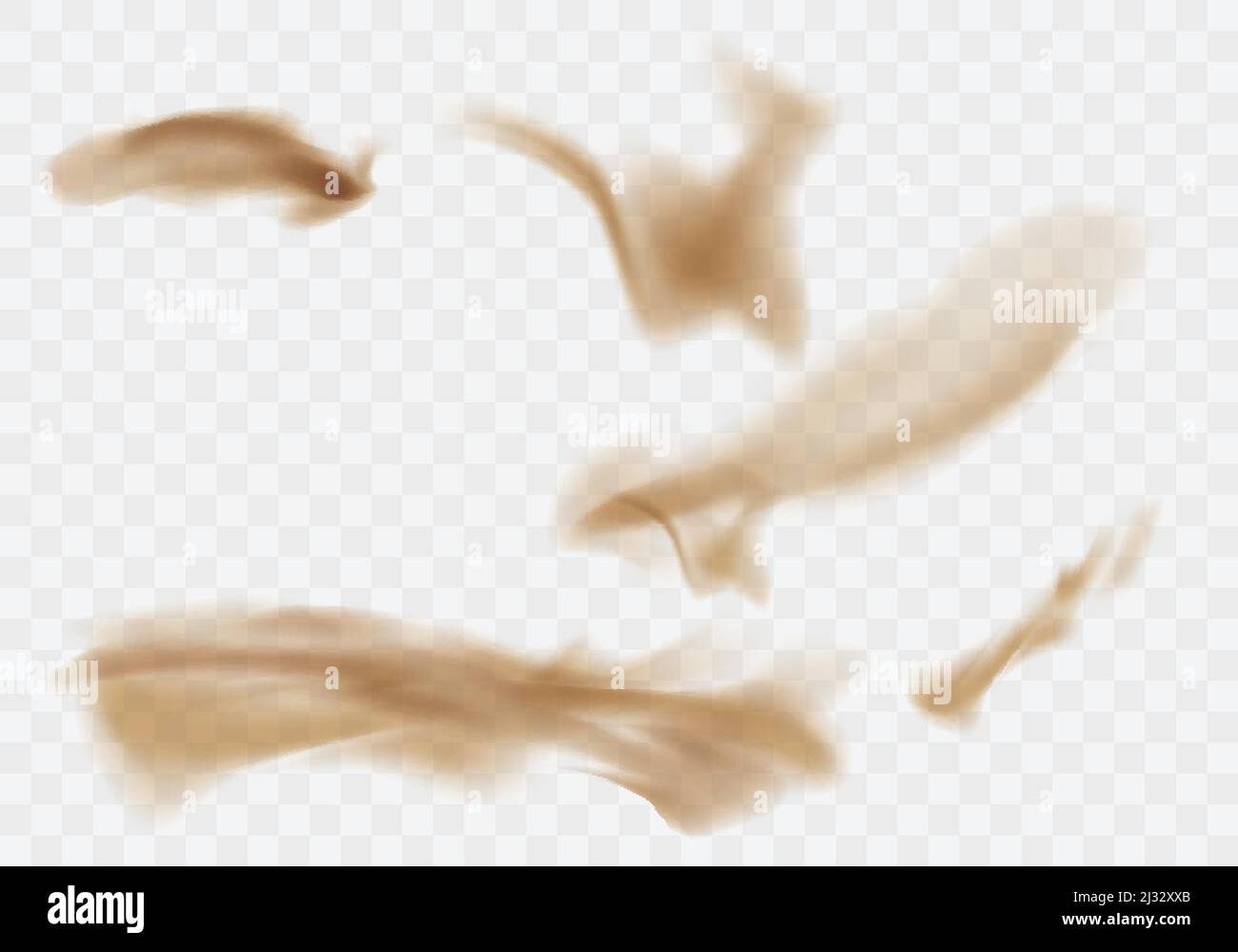 Wüste Sandsturm Set, braun staubigen Wolken oder trockenen Sand fliegen mit Windböen, Explosion Sammlung realistische Textur Vektor Illustration isoliert auf Stock Vektor