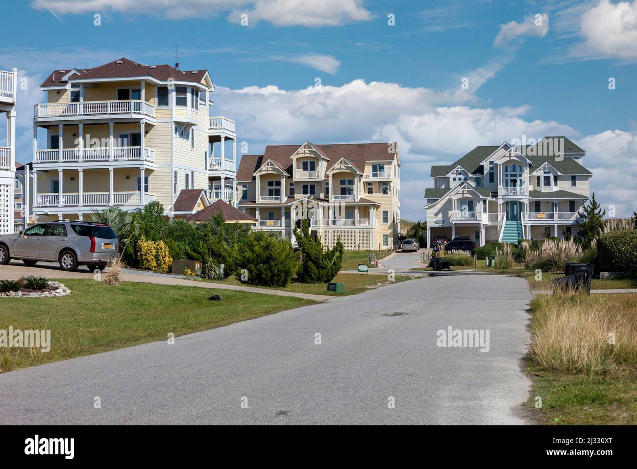 Outer Banks, Avon, North Carolina.  Ferienhäuser in Strandnähe. Stockfoto Outer Banks, Avon, North Carolina.  Ferienhäuser in Strandnähe. Stockfoto