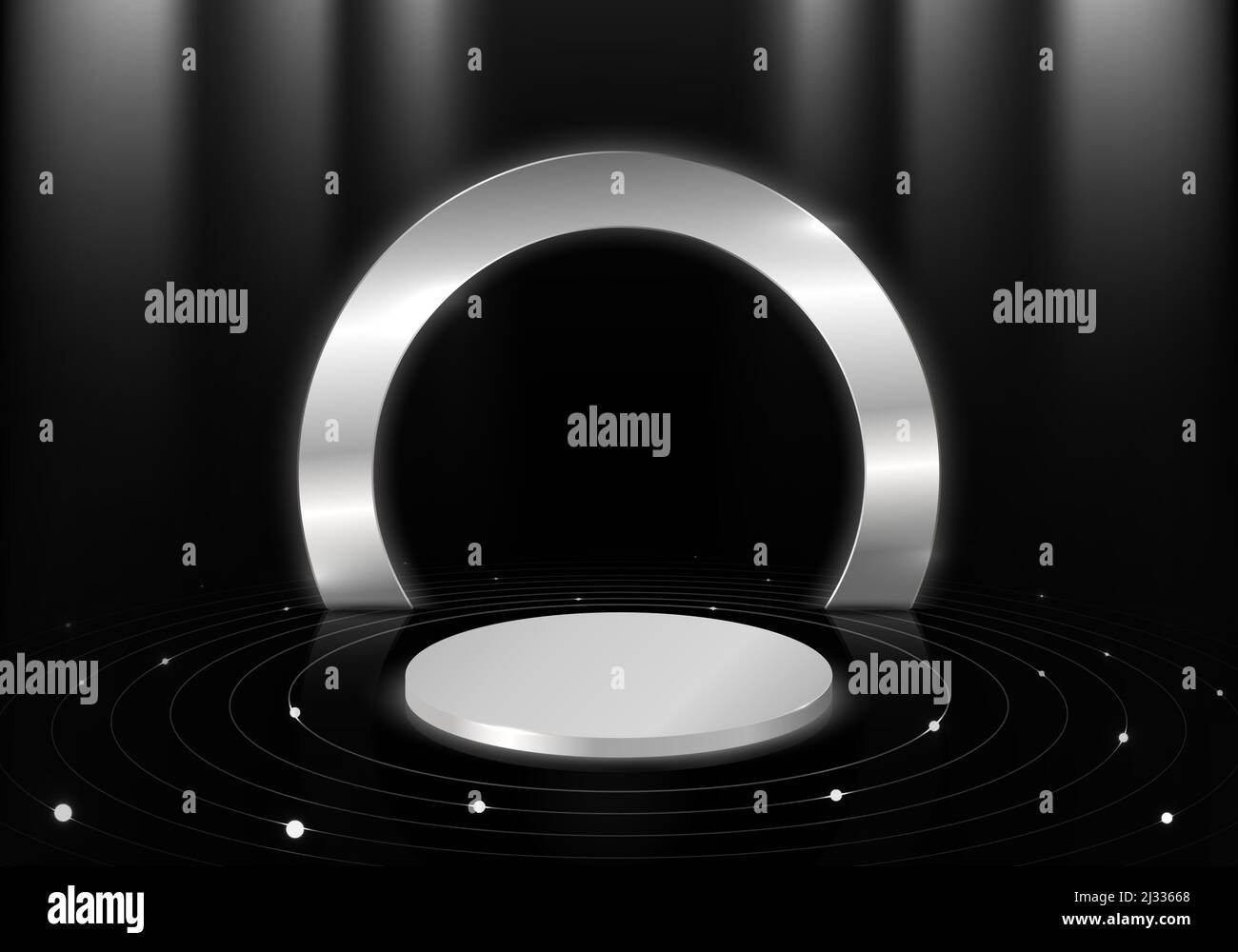 Abstrakt silber weiß 3D Display Vorlage Podium Kunstwerk. Überlappen mit Kreisen Muster Hintergrund. Illustrationsvektor Stock Vektor