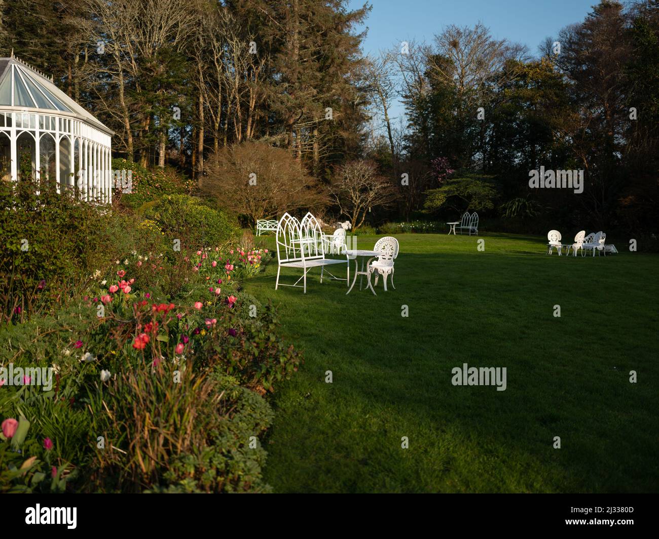 Der Garten des Cashel House Hotel, Connemara, County Galway, Irland. Stockfoto