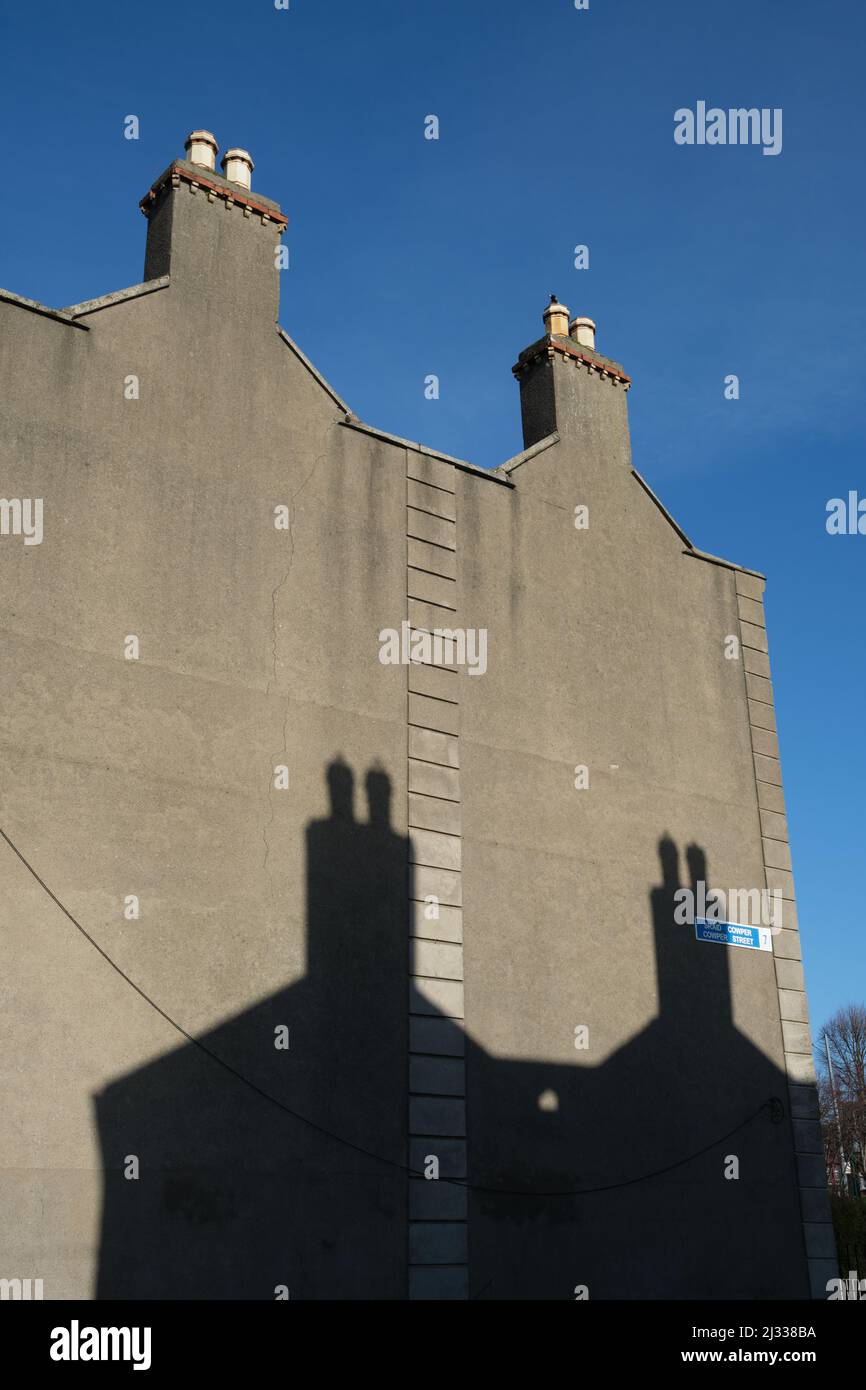 Ende der Terrassenhäuser in Stoneybatte, Dublin, Irland. Stockfoto