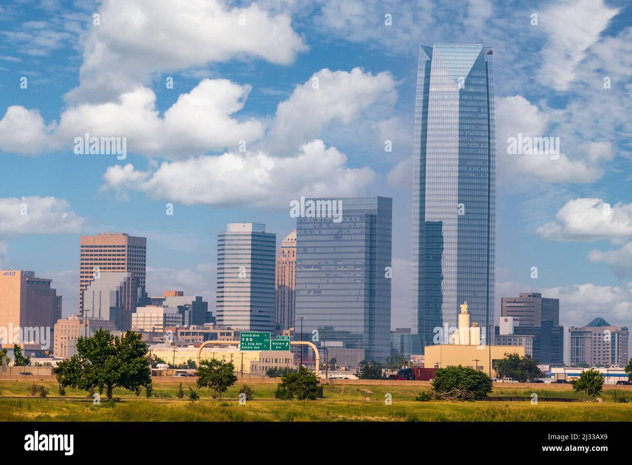 Oklahoma City Skyline, mit Devon Tower, dem höchsten Gebäude des Staates. Abgeschlossen 2012. Stockfoto