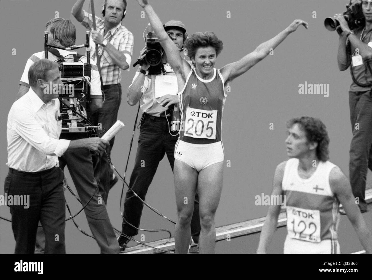 MARLIES GÖHR DDR 100m Sprint bei der Leichtathletik-Weltmeisterschaft in Helsinki Finnland 1982 Stockfoto