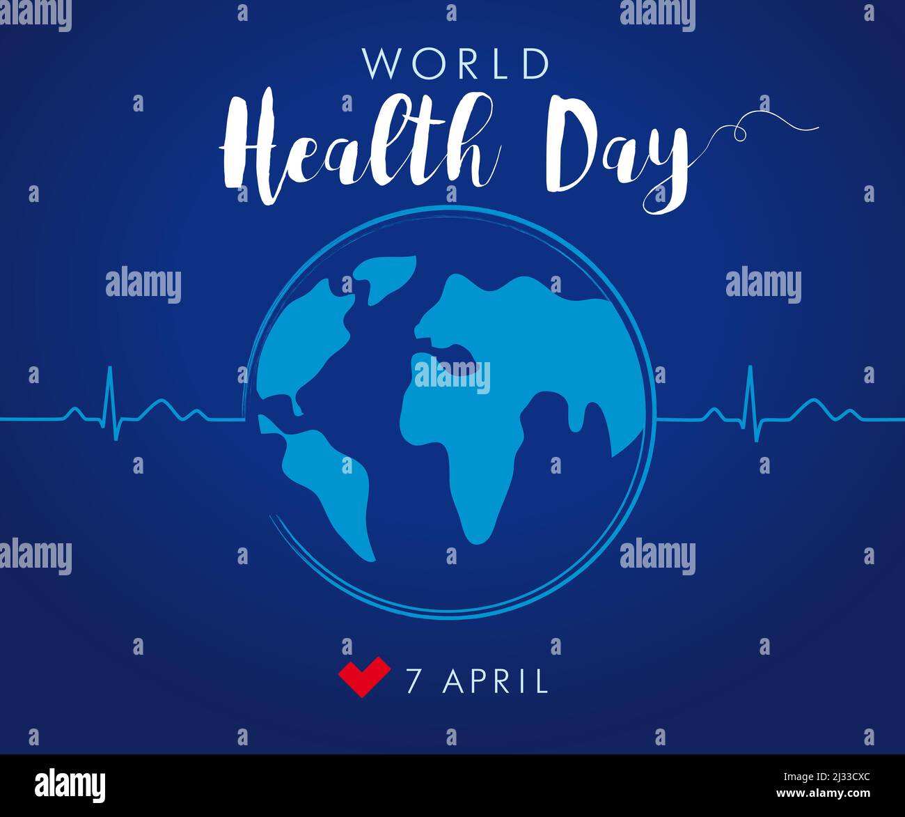 Weltgesundheitstag, blaues Banner des Planeten. Globus und normaler Puls, Konzept für den 7. April, Gesundheitstag Stock Vektor