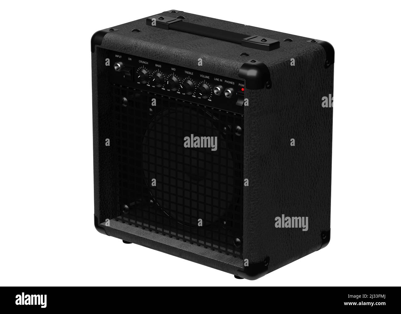 Schwarzer Combo-Verstärker mit Lautsprecher für E-Gitarre isoliert auf weißem Hintergrund. 3D Abbildung Stockfoto