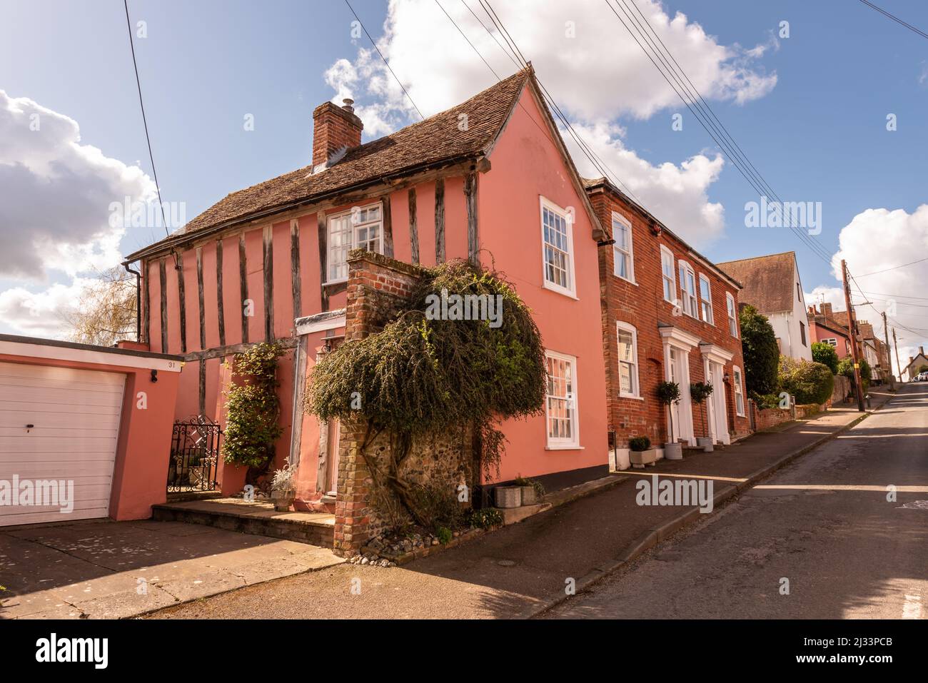 Alte Fachwerkhäuser in Lavenham, Großbritannien Stockfoto