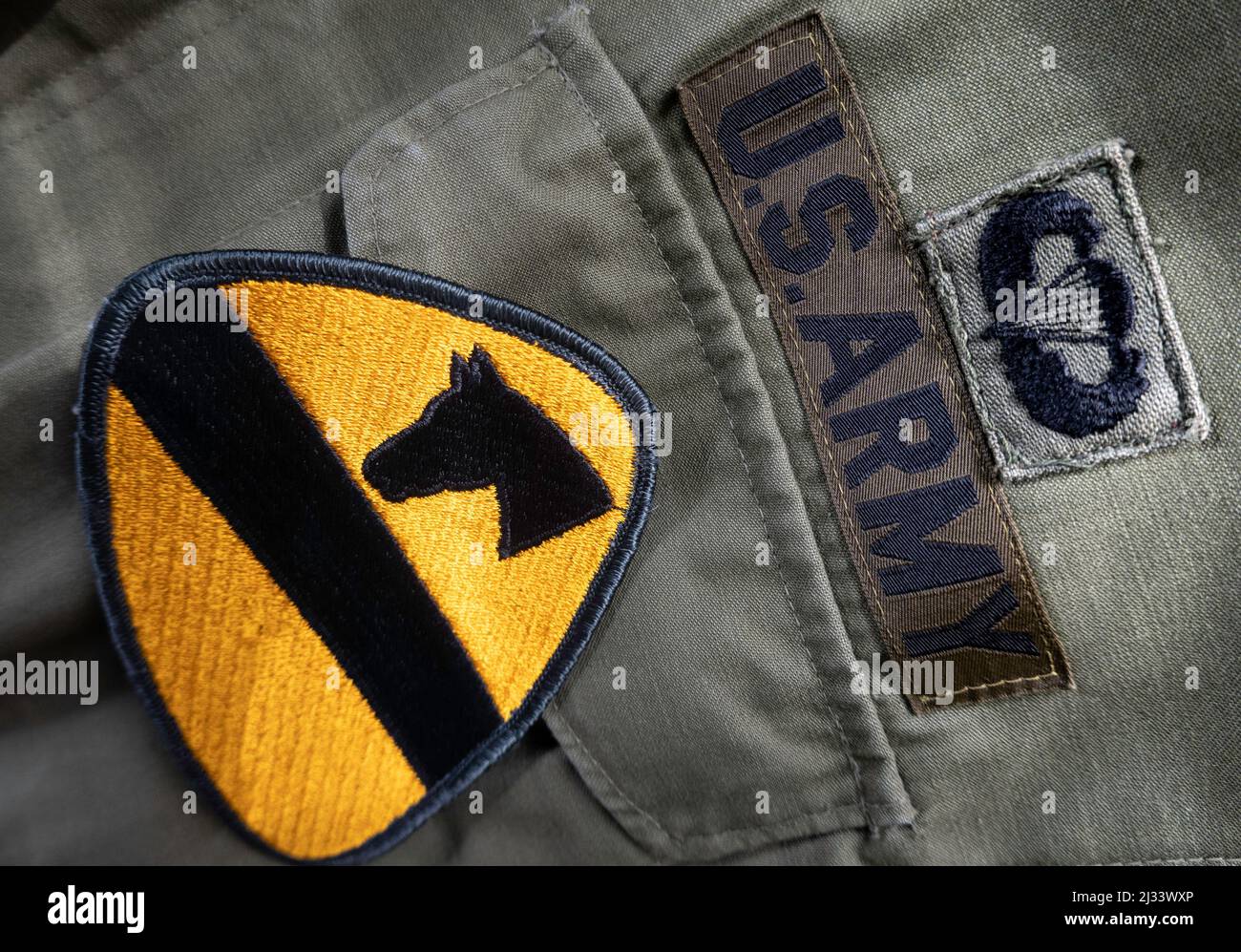 1. Cavalry Division Patch auf einer 1970s Field Jacke, U.S. Army, USA Stockfoto