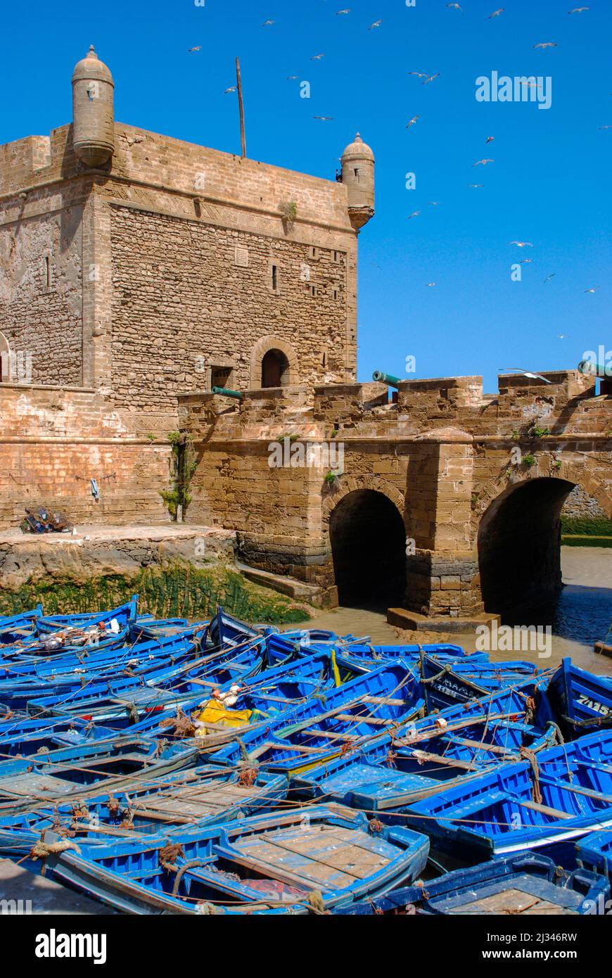 Details des Fischerbootes im Hafen von Essouira, unter der Forteress, Marokko Stockfoto