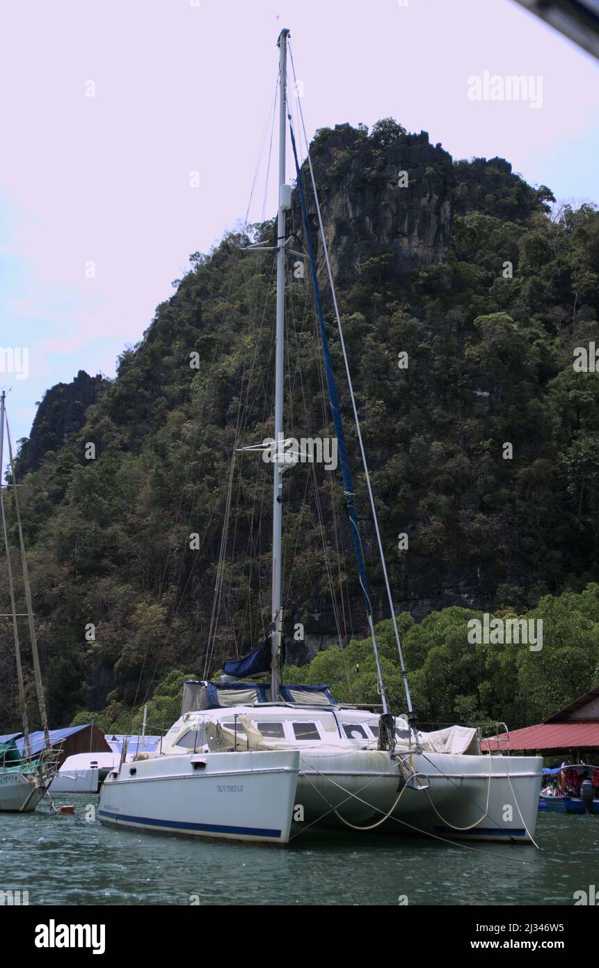 Langkawi Mangroves mit einem Boot. Stockfoto