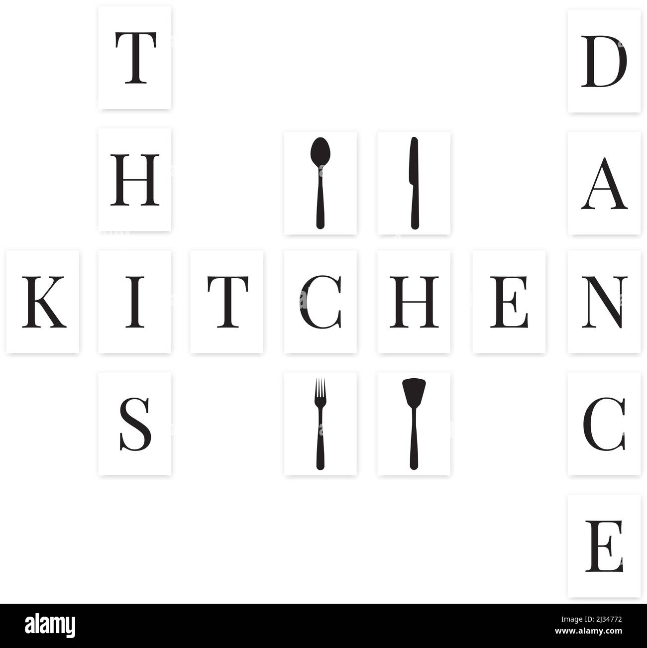 Diese Küche tanzen. Scrabble Words Wandkunst, A4. Skandinavisches minimalistisches Poster-Design, Vektor. Bedruckbare Wandkunst Stock Vektor
