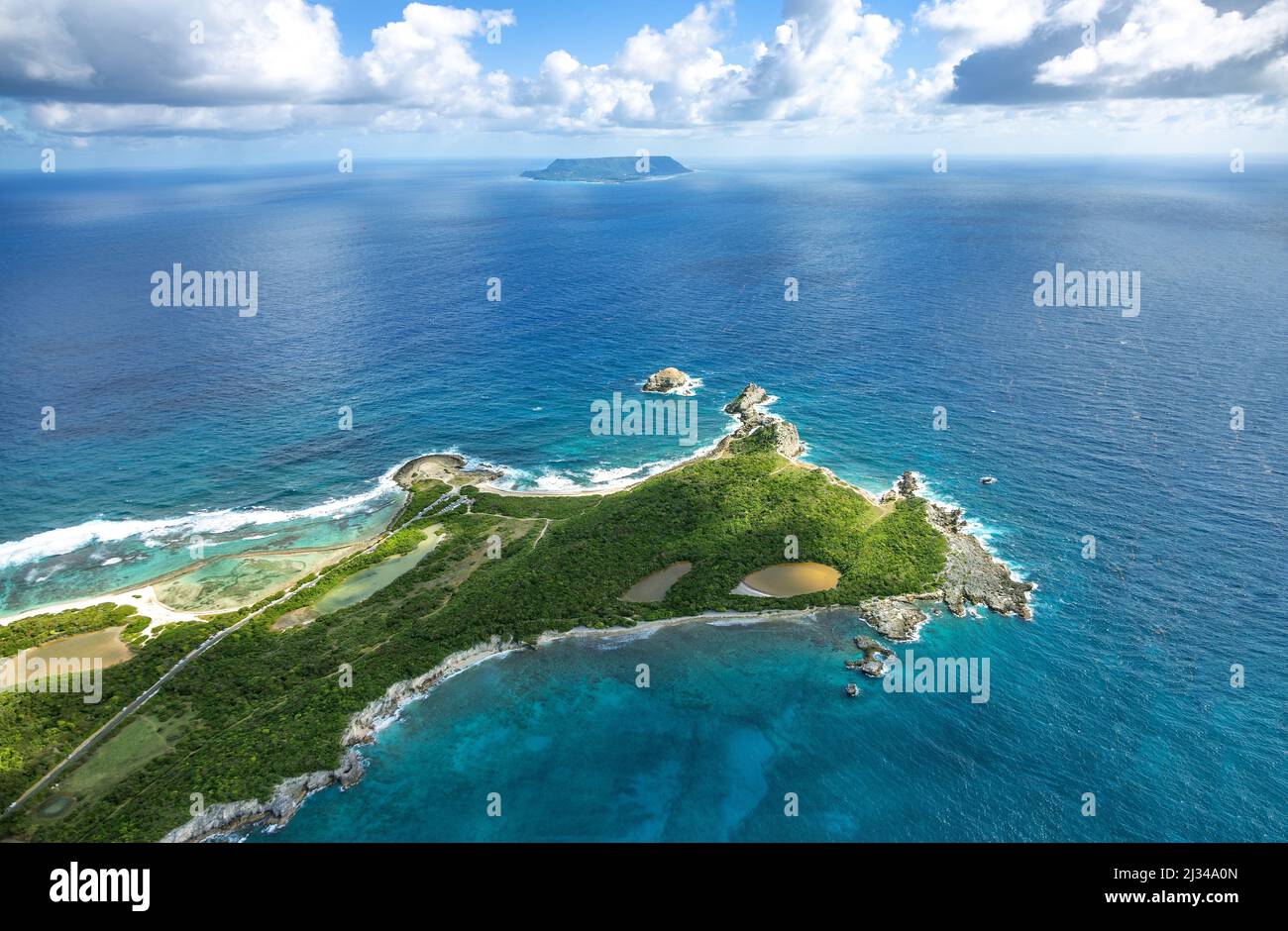Luftaufnahme der Südküste, Grande-Terre, Guadeloupe, Kleinen Antillen, Karibik. Stockfoto