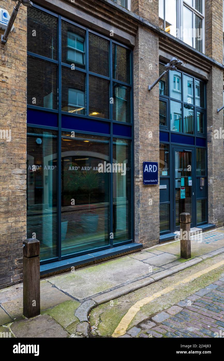 ARD London – Zentrale/Büros der ARD London am 1-5 Midford Place Fitzrovia London. Stockfoto