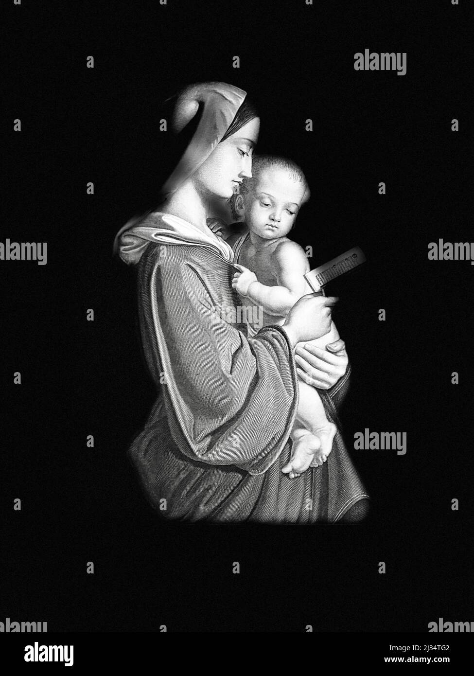 Fototapillustration der Madonna mit Kind aus einem Gemälde von William Dyce, digital erweitert. Stockfoto