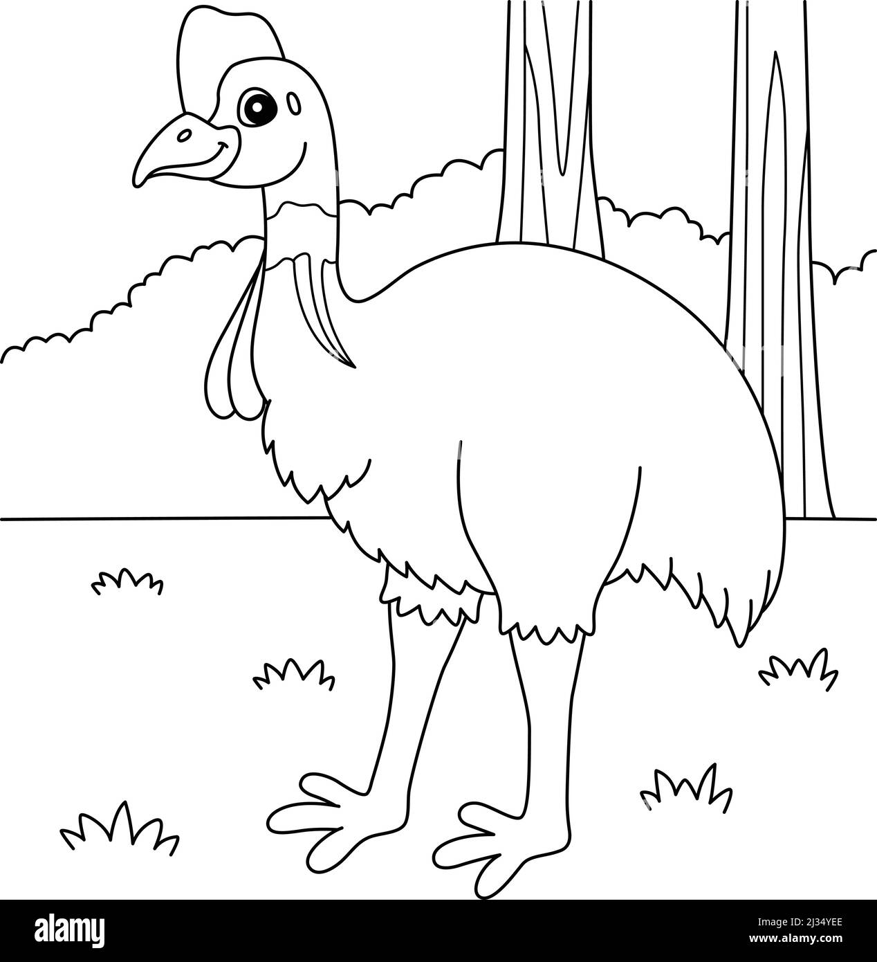 Cassowary Bird Animal Coloring Page für Kinder Stock Vektor