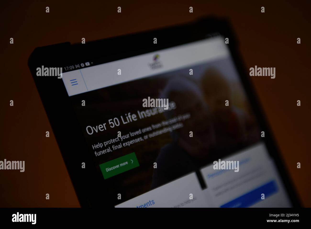 Rechtliche und allgemeine Website auf einem Tablet gesehen Stockfoto