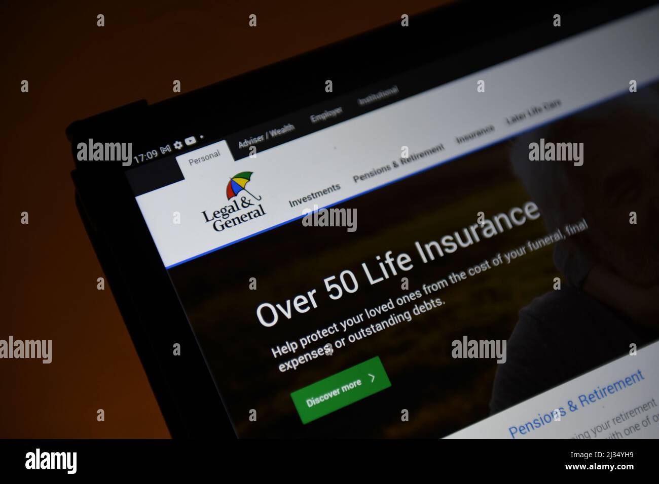 Rechtliche und allgemeine Website auf einem Tablet gesehen Stockfoto