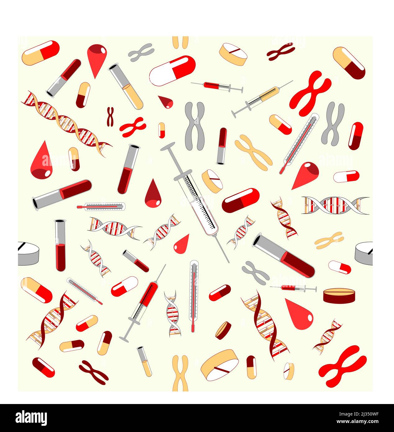 Medizinische Symbole. Nahtloses Muster. Gesundheits- und Bildungshintergrund. Werkzeuge des Arztes. vektorgrafik. Stock Vektor