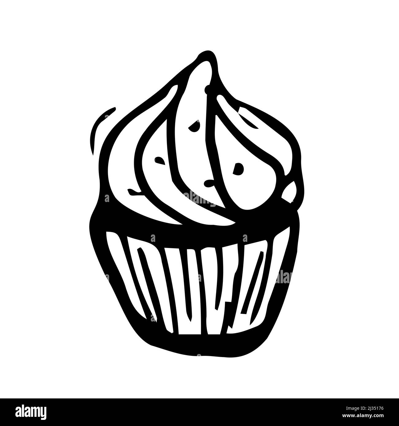 Cupcake-Doodle-Zeichnung. Icon geeignet für Logo, Musterdesign. Vektorgrafik. Stock Vektor
