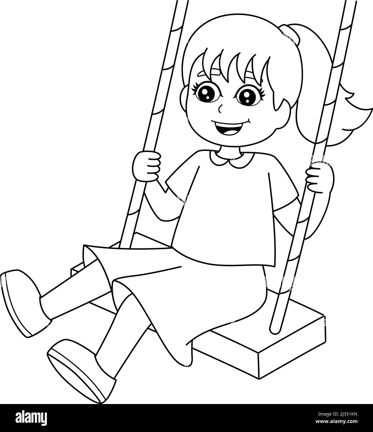Girl on A Swing Malseite isoliert für Kinder Stock Vektor