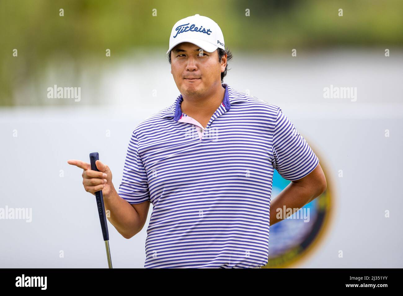 Pattaya Thailand - 5. April: Sihwan Kim aus den USA während des Trainingstages des Trust Golf Asian Mixed Cup auf dem Siam Country Club Waterside Course am 5. April 2022 in Pattaya, Thailand (Foto: Orange Picles) Stockfoto