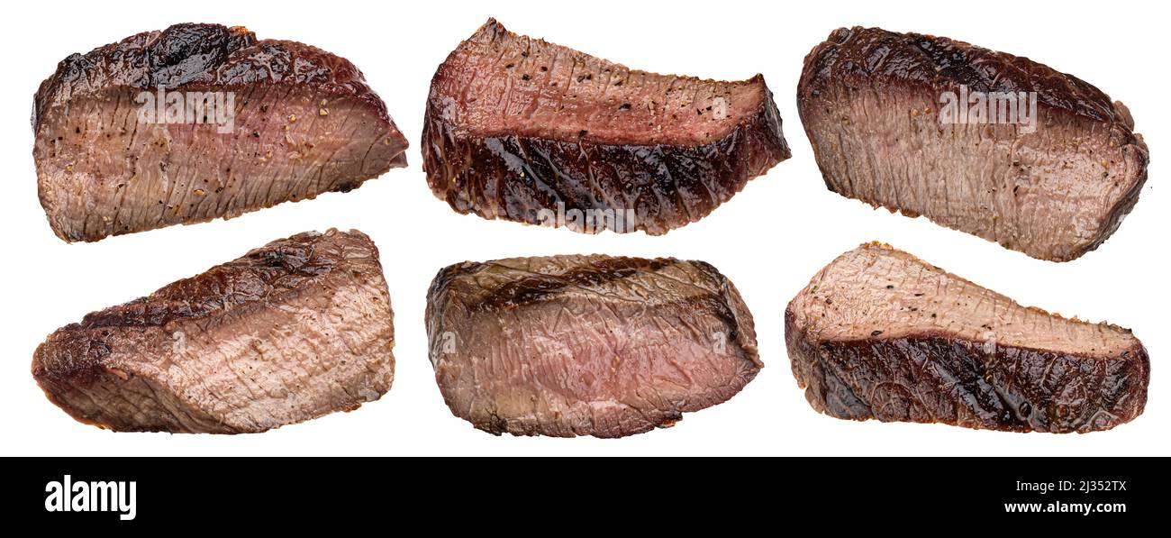 Gegrilltes Rindfleisch auf weißem Hintergrund isoliert Stockfoto