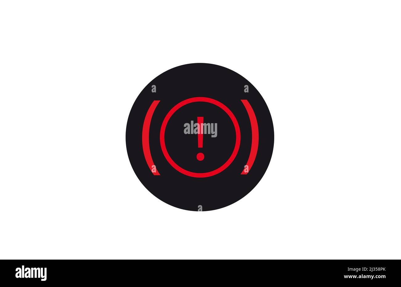Ausrufebenachrichtigung in rot auf schwarzem Kreishintergrund Stockfoto