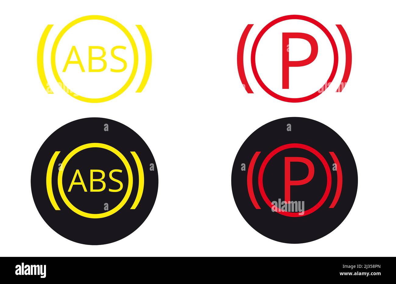 ABS- und Feststellbremssymbol auf weißem Hintergrund Stockfoto