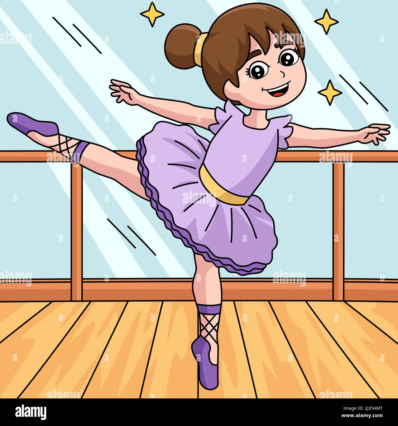 Tanzende Ballerina Mädchen Farbige Cartoon Stock Vektor