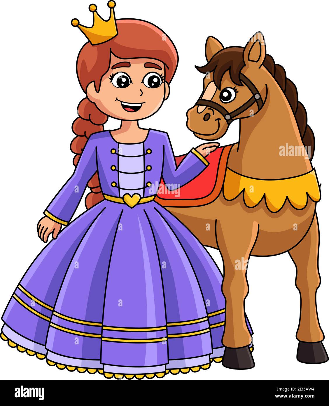 Prinzessin Und Pferd Cartoon Farbige Clipart Stock-Vektorgrafik - Alamy