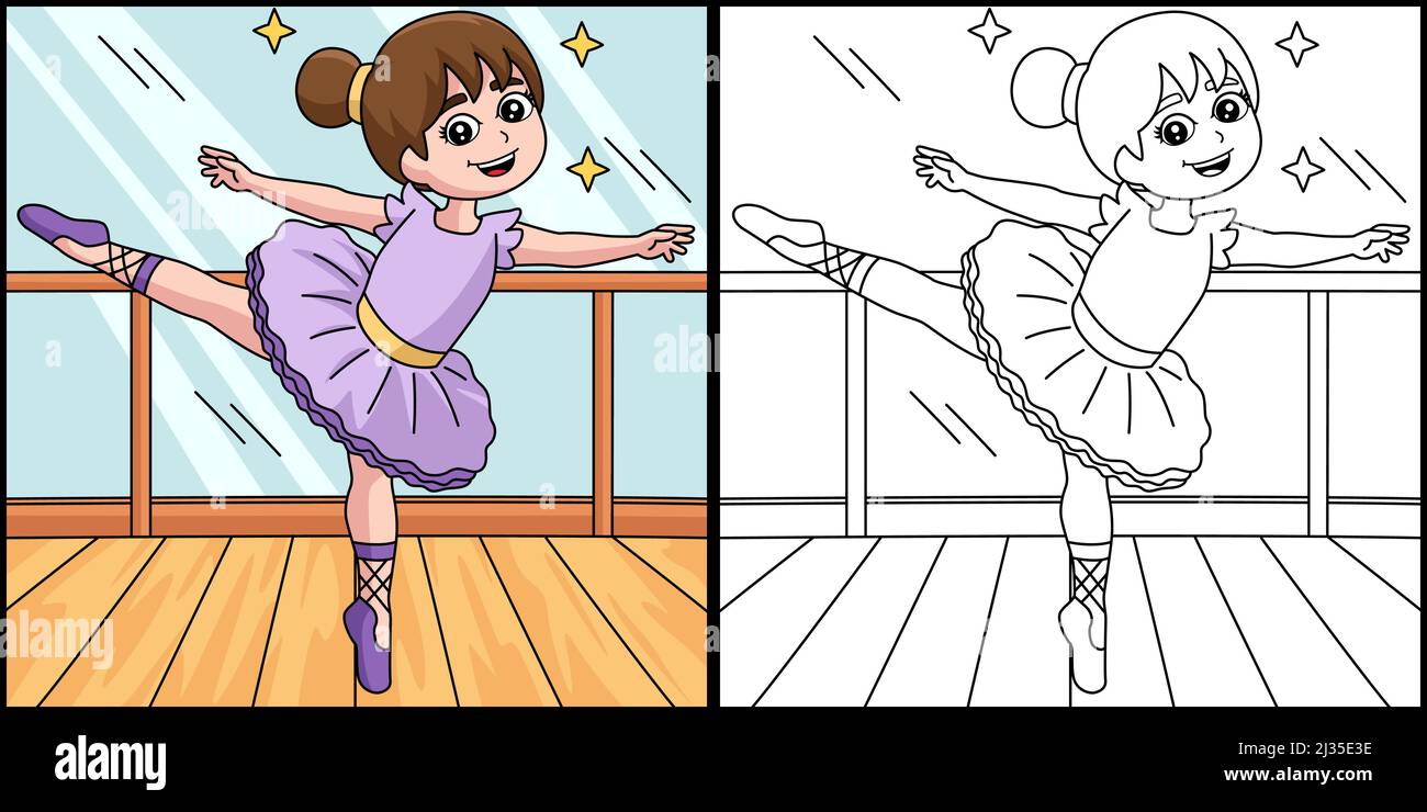 Tanzende Ballerina Mädchen Färbung Illustration Stock Vektor