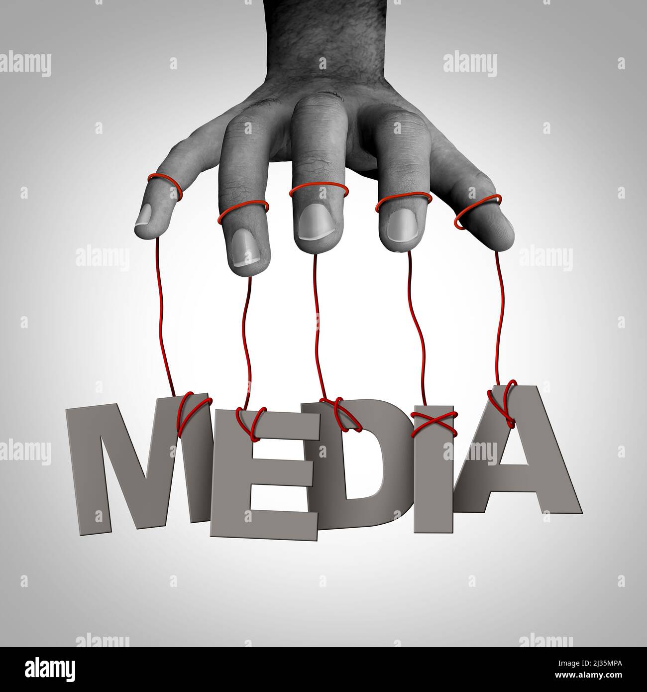 Medienmanipulation und Kontrolle der Erzählung oder Leitung der Unterhaltung als Nachrichtenzensur oder politische Fake News Persuasion Controlling. Stockfoto