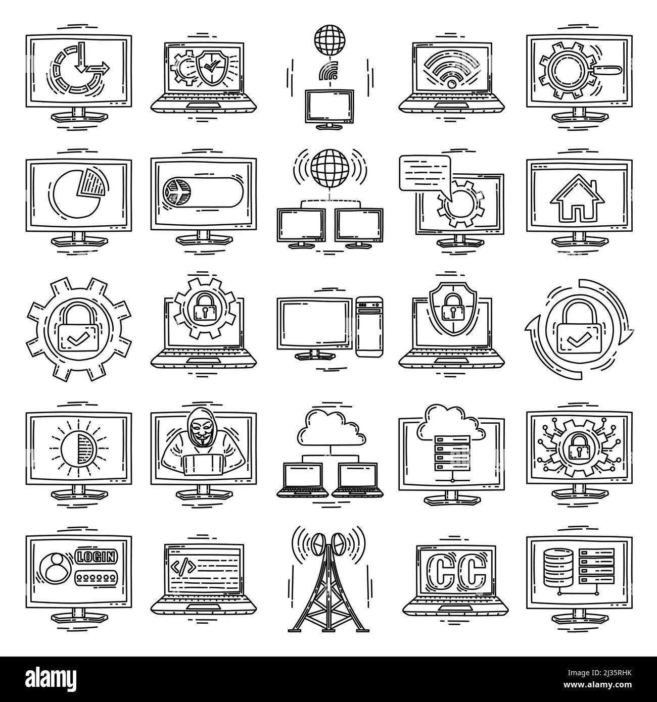 Computer und Betriebssystem Handgezeichnetes Symbolsymbol Vektor. Stock Vektor