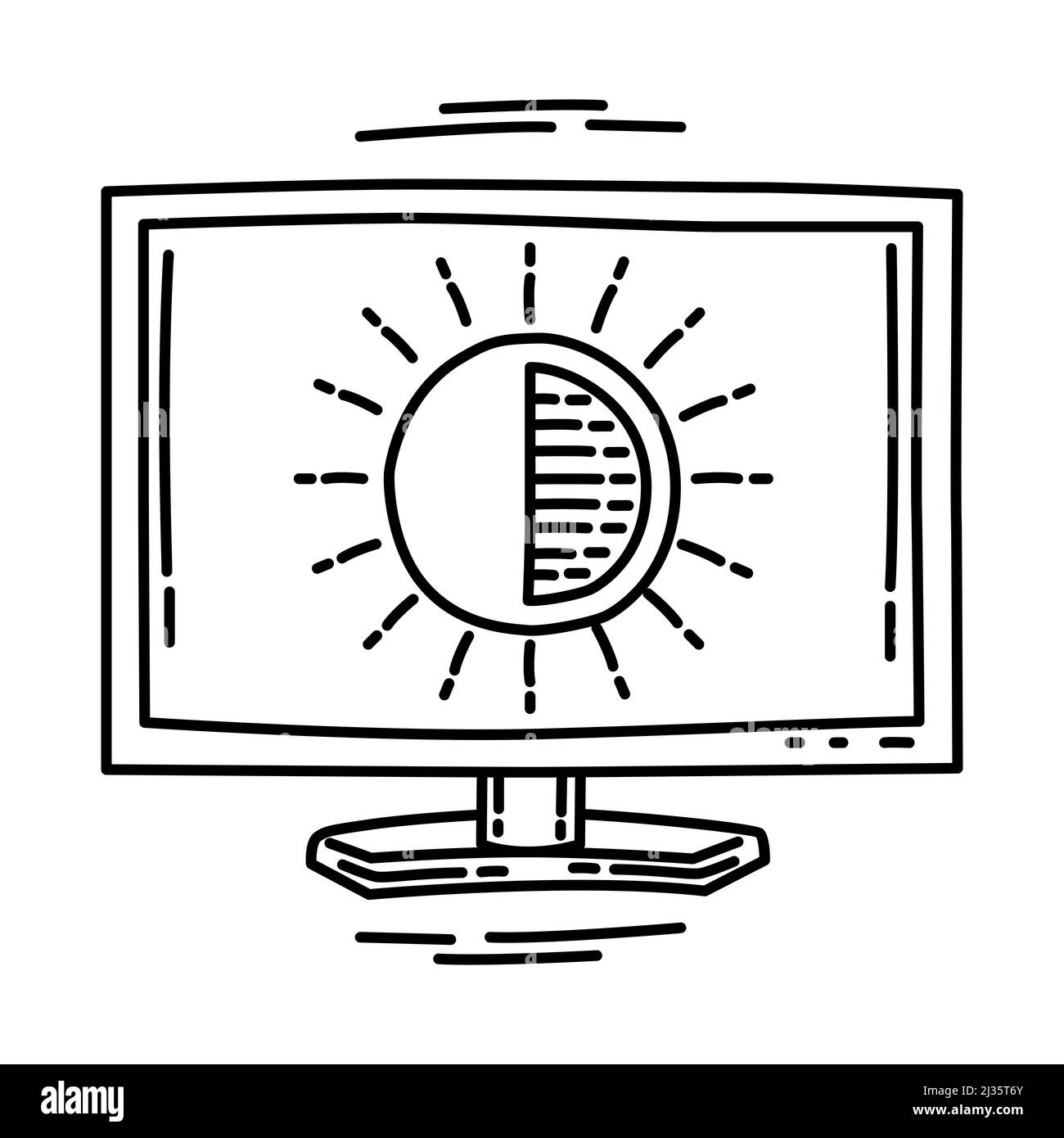 Kontrastreicher Modus Teil von Computer und Betriebssystem Handgezeichneter Symbolsatz Vektor. Stock Vektor