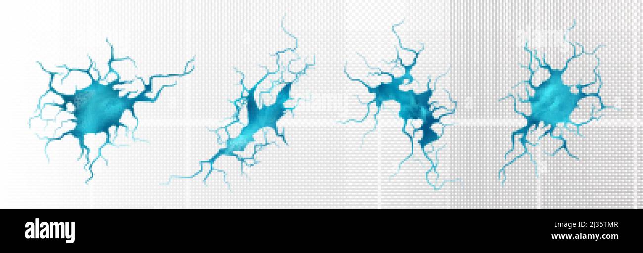 Risse mit Wasseroberfläche Textur innen. Brüche im Boden oder Eis mit blauem flüssigem Aqua im Loch. Vector realistische Satz von unterirdischen sauberen azurblauen Wasser Stock Vektor