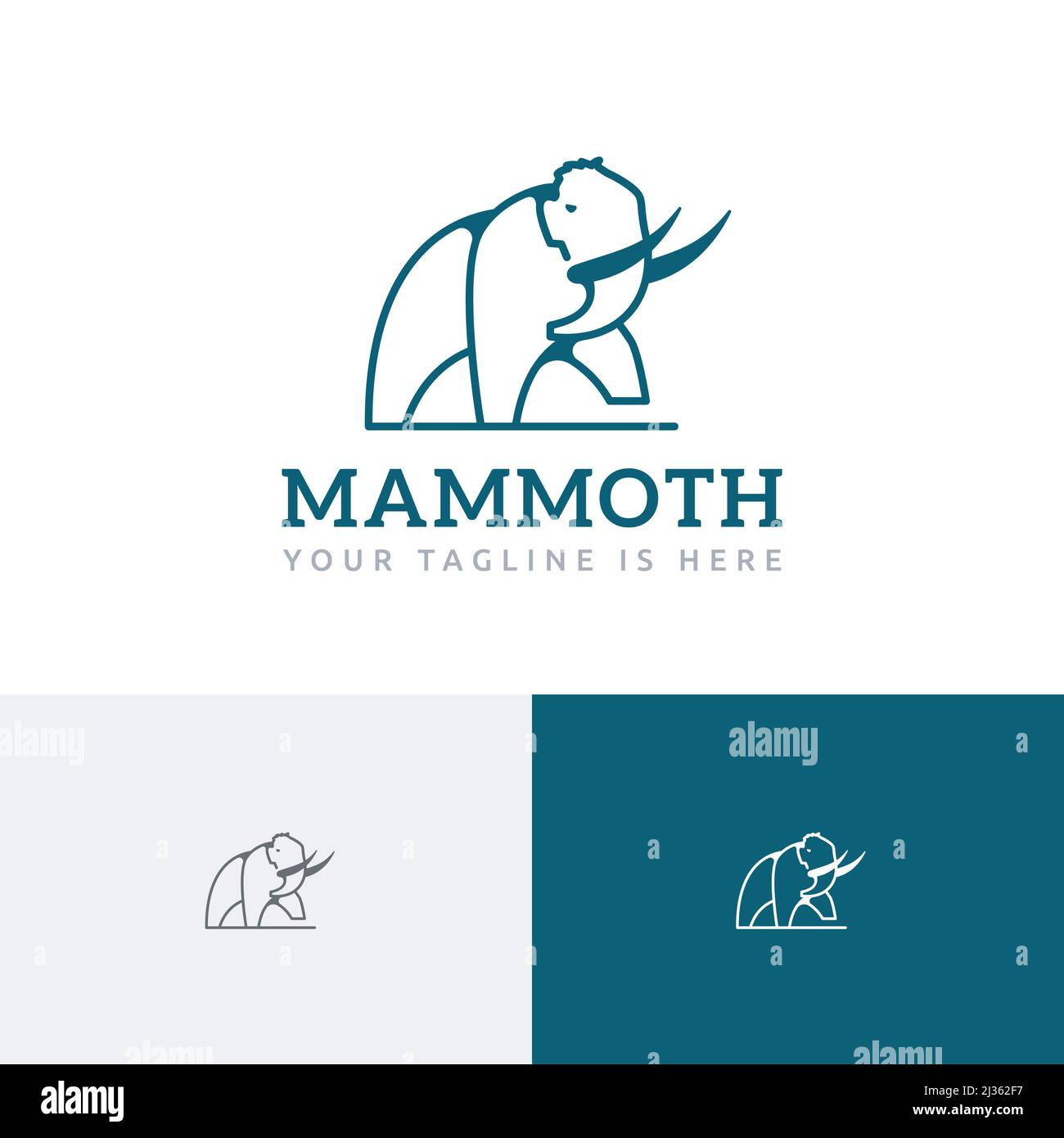 Big Mammoth Elephant Ice Age Ancient Animal Line Logo Stock Vektor