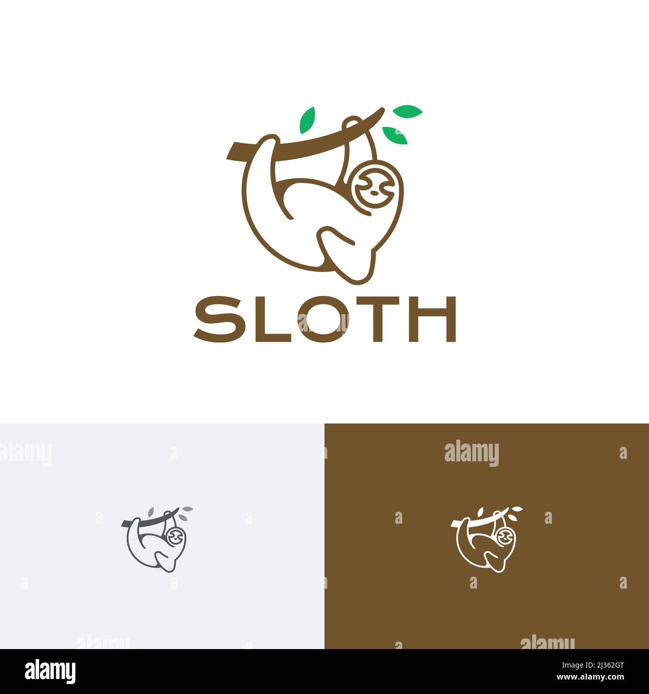 Lazy Cute Sloth Hanging Tree Branch Nature Logo Stock Vektor