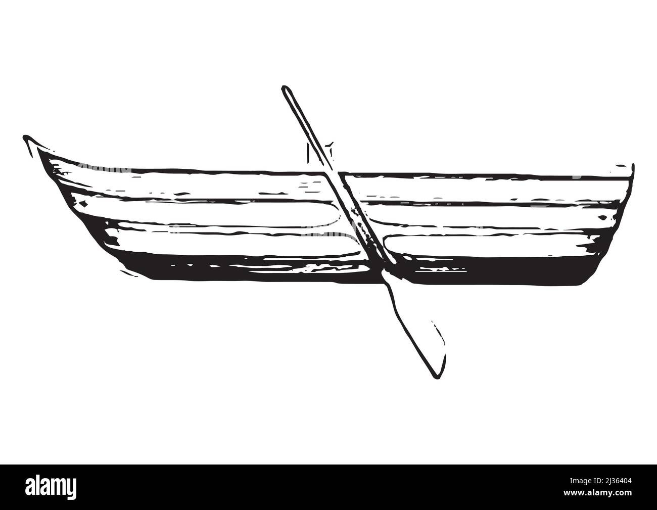 Illustration von schwarz-weißen Schatten eines Holzbootes mit Haarclip auf weißem schwarzen Hintergrund am besten in Vektor-Wasser-Fahrzeug Stock Vektor