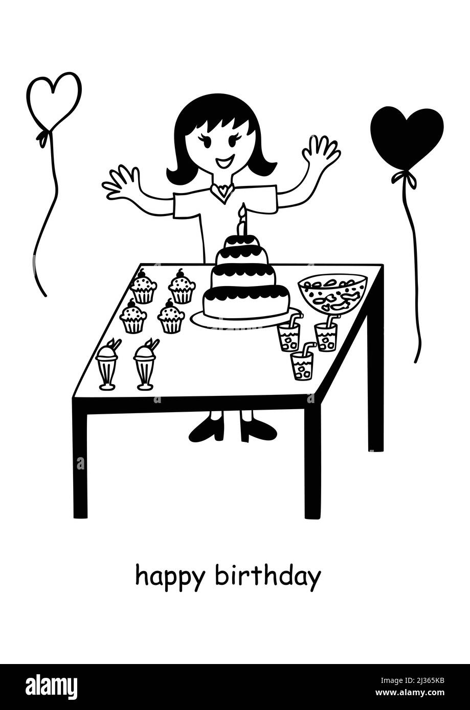 Doodle Illustration eines Geburtstagsmädchens Stock Vektor