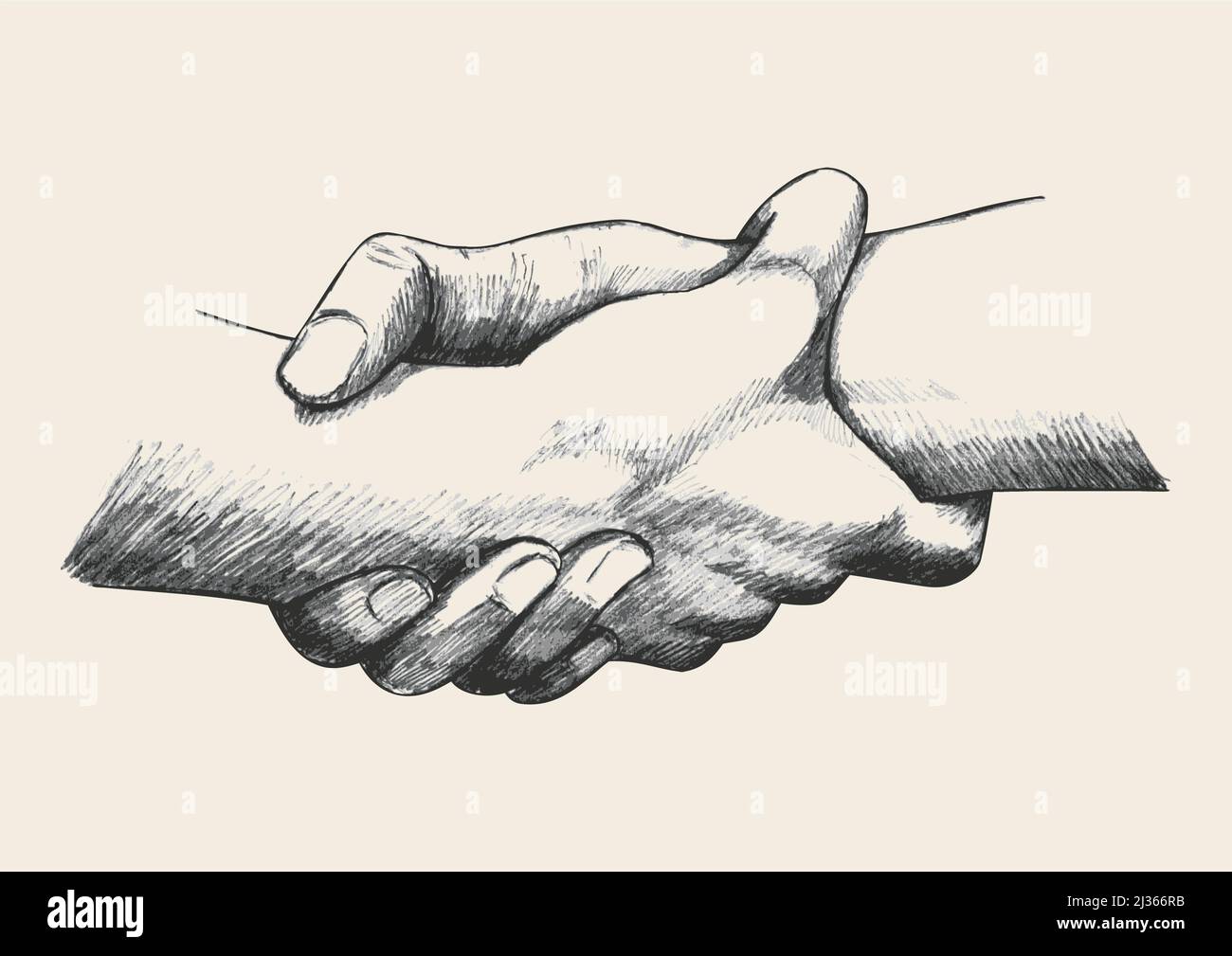 Skizzendarstellung von zwei Händen, die sich stark halten Stock Vektor