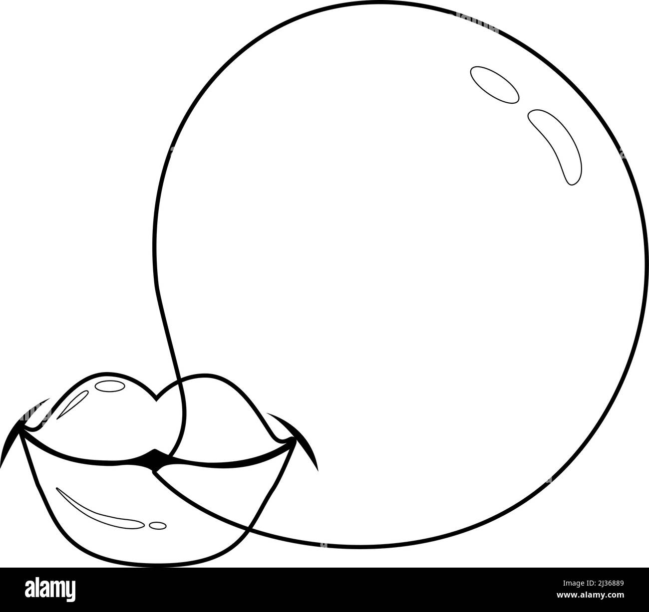 Lippen blasen eine Kaugummiblase. Vektor schwarzweiß Malseite Stock