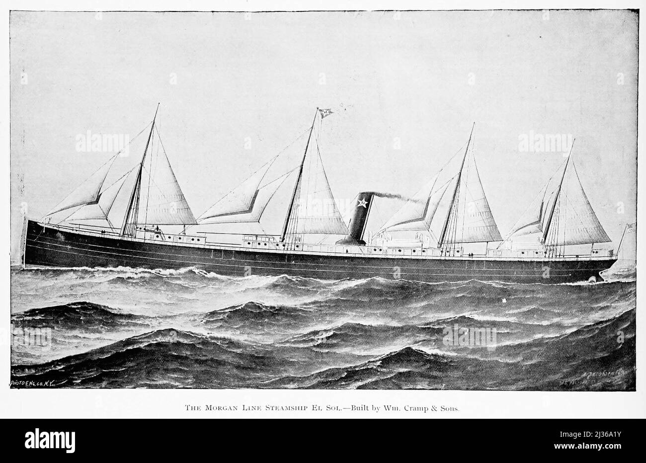 Das Morgan Line Steamship El Sol Buill von WM. Cramp & Sons aus dem Buch ' Steam vessels and marine Engines ' von G. Foster Howell, Publisher New York : American Shipbuilder 1896 Stockfoto