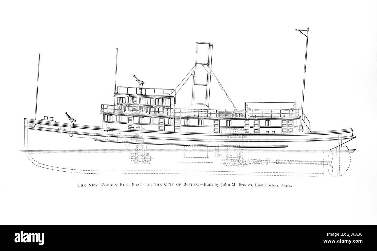 Das neue hölzerne Feuerboot die Stadt Boston. Gebaut von John M. Brooks, East Boston, Mass aus dem Buch ' Steam vessels and marine Engines ' von G. Foster Howell, Publisher New York : American Shipbuilder 1896 Stockfoto