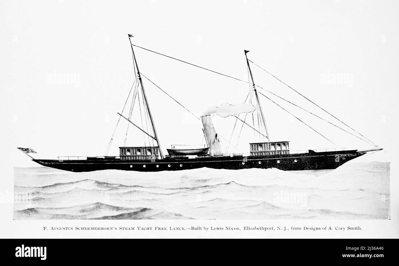 F. Augustus Schermerhorn Steam Yacht Free Lance gebaut von Lewis Nixon, ElizabethPort, NJ nach einem Entwurf von Cary Smith aus dem Buch ' Steam vessels & marine Engines ' von G. Foster Howell, Publisher New York : American Shipbuilder 1896 Stockfoto