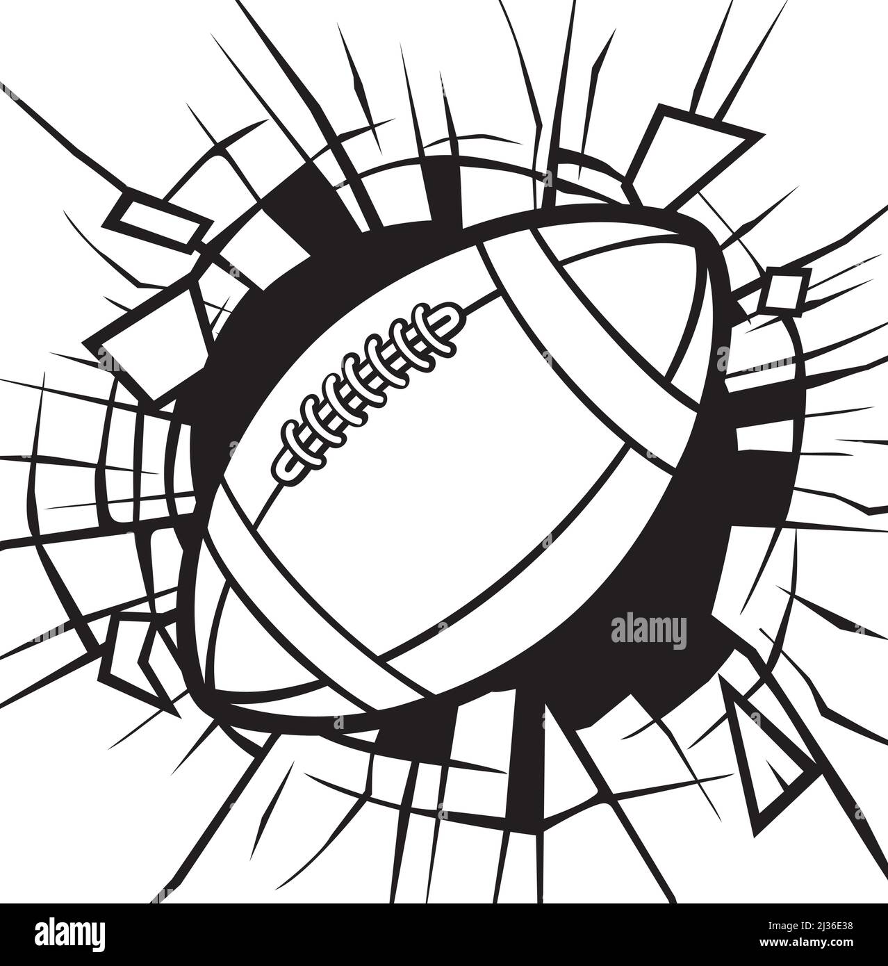 Zertrümmern American Football Ball schwarz und weiß. Vektorgrafik. Stock Vektor