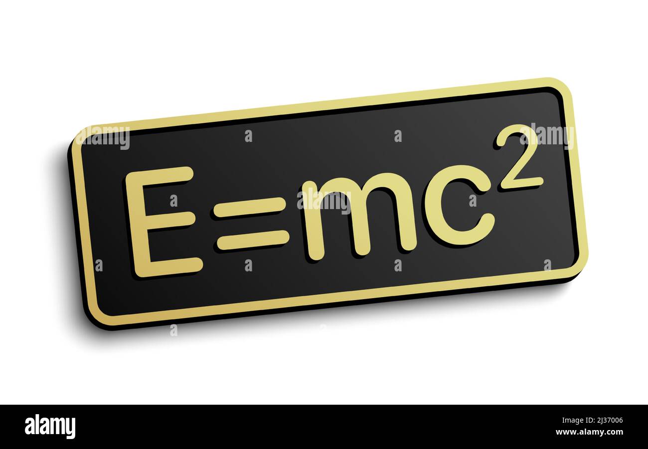 E entspricht mc2 Gleichungsformel Abzeichen, isoliert auf weißem Hintergrund, Vektorgrafik. Stock Vektor